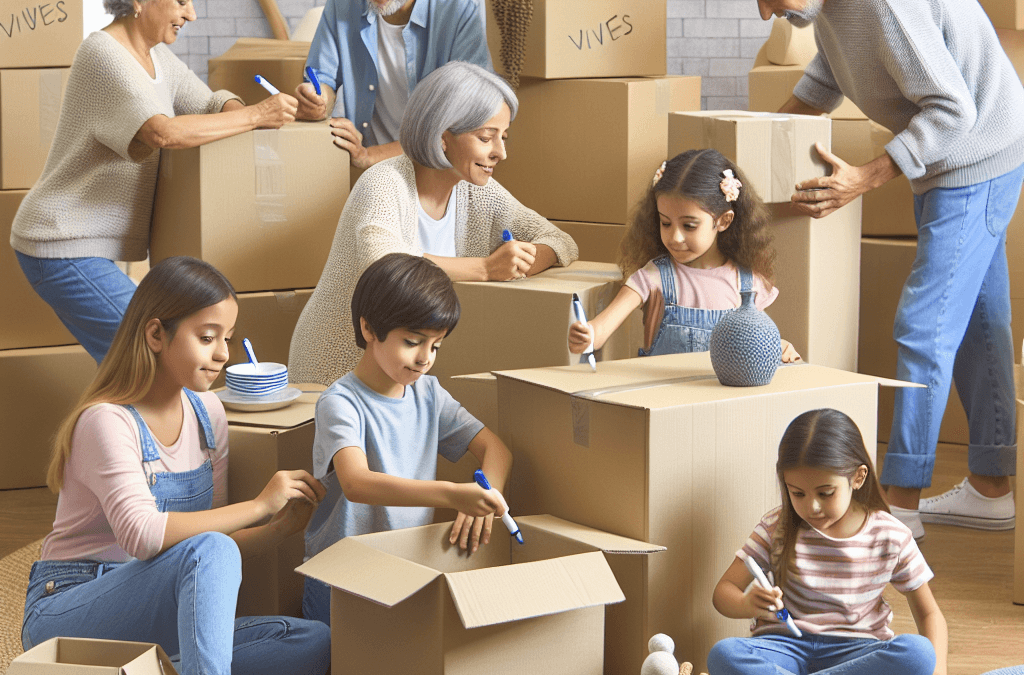 Mudanzas en Murcia La Flota con niños preparando cajas para la mudanza