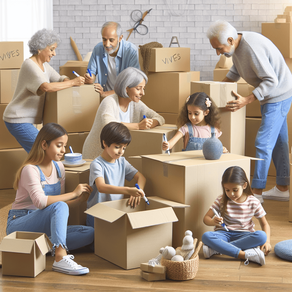 Mudanzas en Murcia La Flota con niños preparando cajas para la mudanza