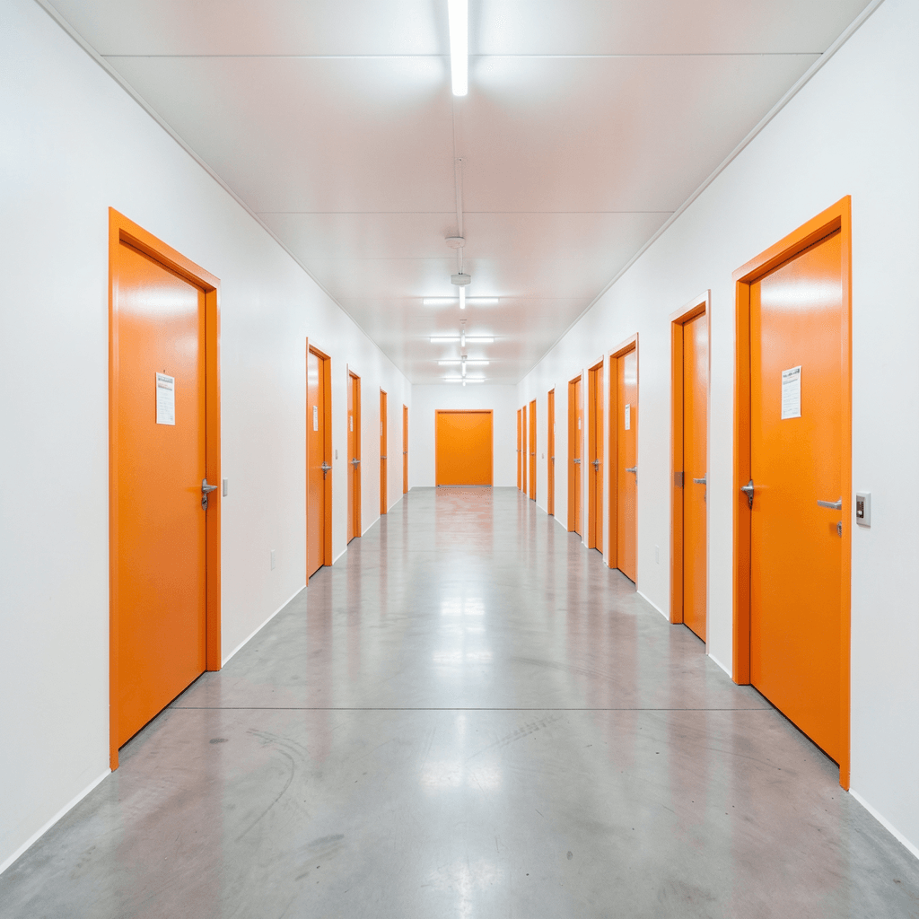 Pasillo de un centro de autoalmacenamiento para saber como elegir un guardamuebles seguro y ventilado